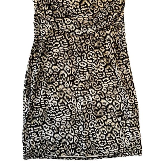 New Ann Taylor Cheetah Black Tan Ruched Flounce Waist Sheath Sz 12P Animal Print - Picture 9 of 12